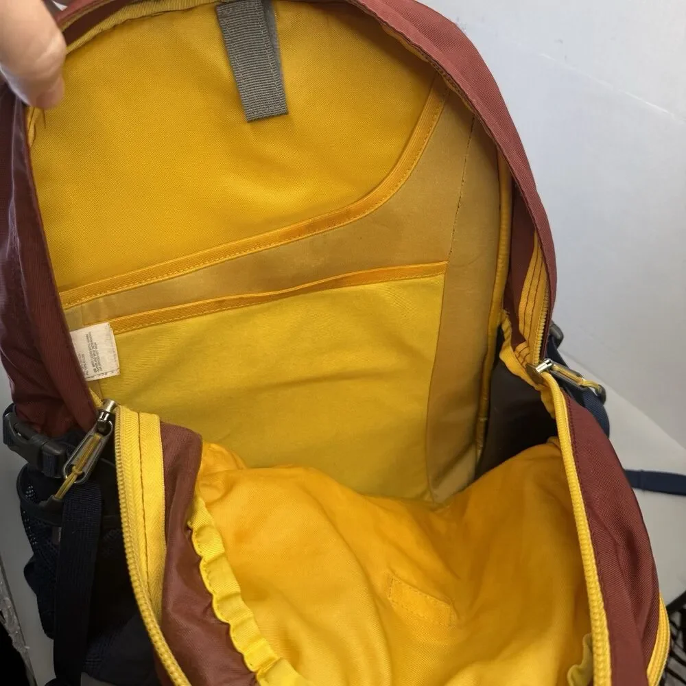 The North Face Recon Backpack Laptop Outdoor Hiking Burgundy Yellow GUC